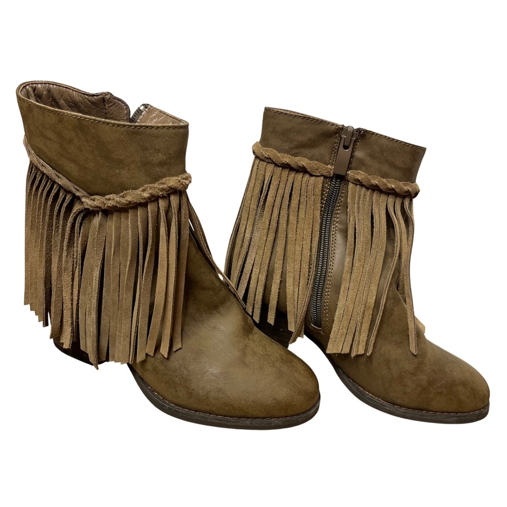 Sbicca Vintage Collection Fringe Ankle‎ Boots Women's Size 6 Taupe